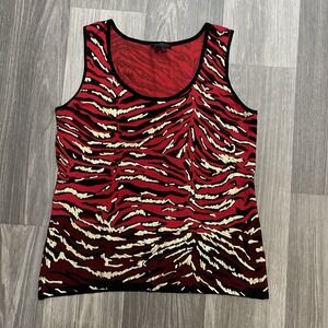 Fontana Women's Large Red, Black, Gold Zebra Print Sleeveless Knit Tank Y2K